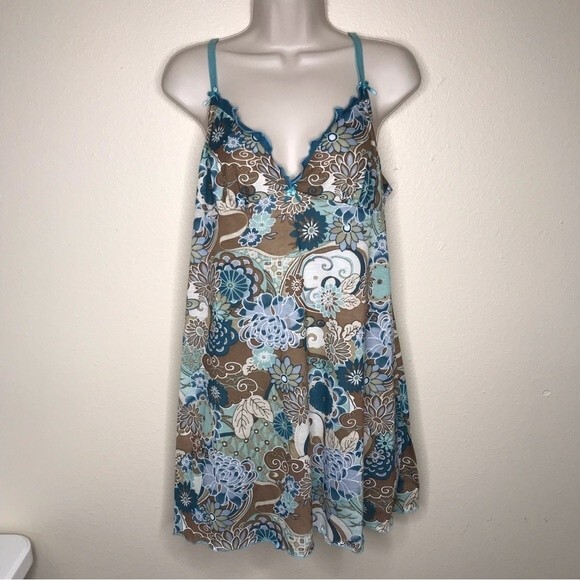 Nick and Sarah Intimates Floral Nightgown Chemise Slip Blue Brown Women Medium - Picture 12 of 12
